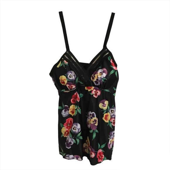 Spaghetti Strap Pansy Print Swimwear Top - Picture 6 of 10